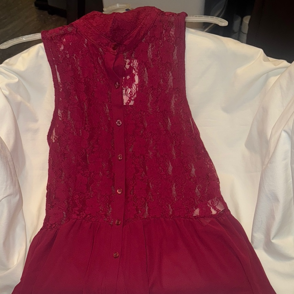 Divided Elegant Burgundy Lace Button-Down Top